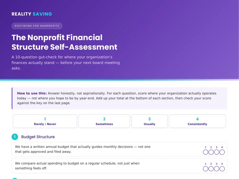 Cover of the RootWork Nonprofit Financial Structure Self-Assessment